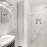 A sleek, newly renovated modern wet room