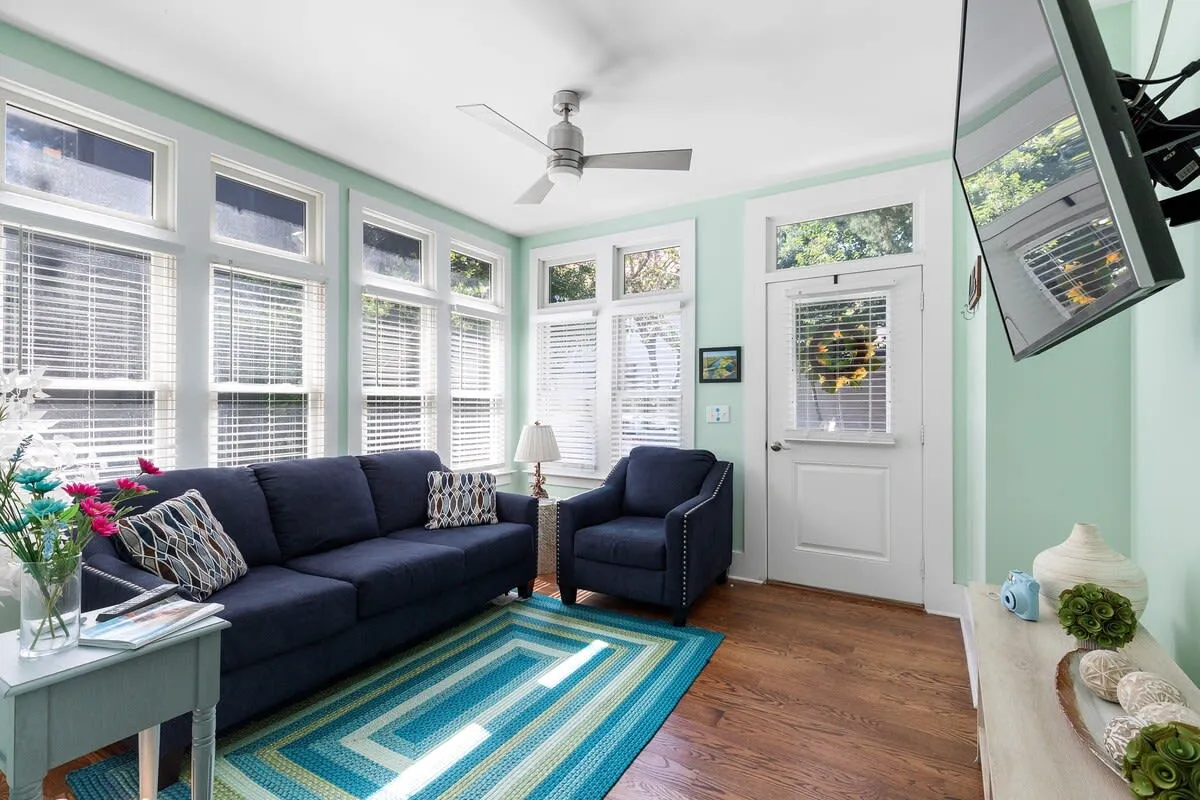 The inviting living room is the perfect place to unwind