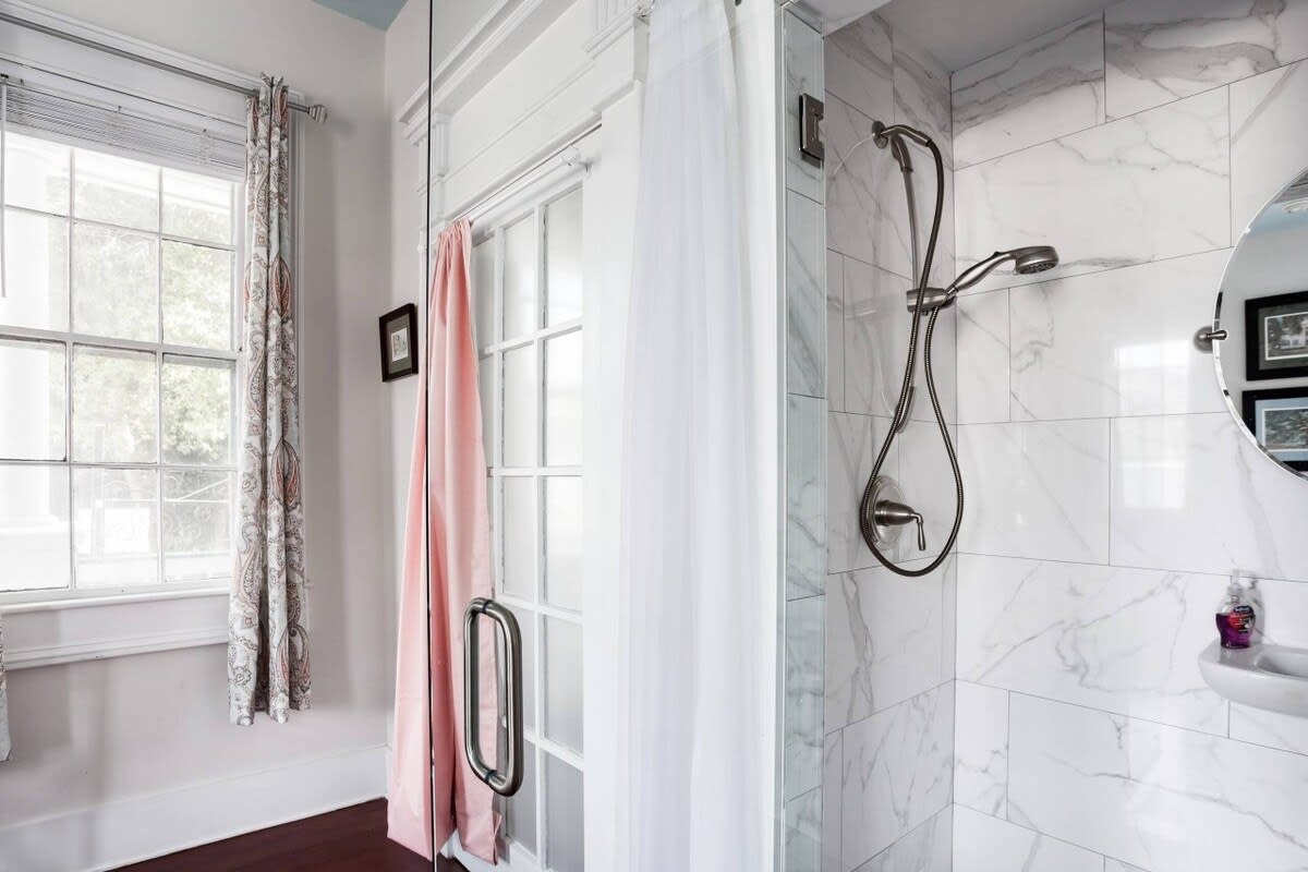 A private ensuite bathroom tucked into a historic gem